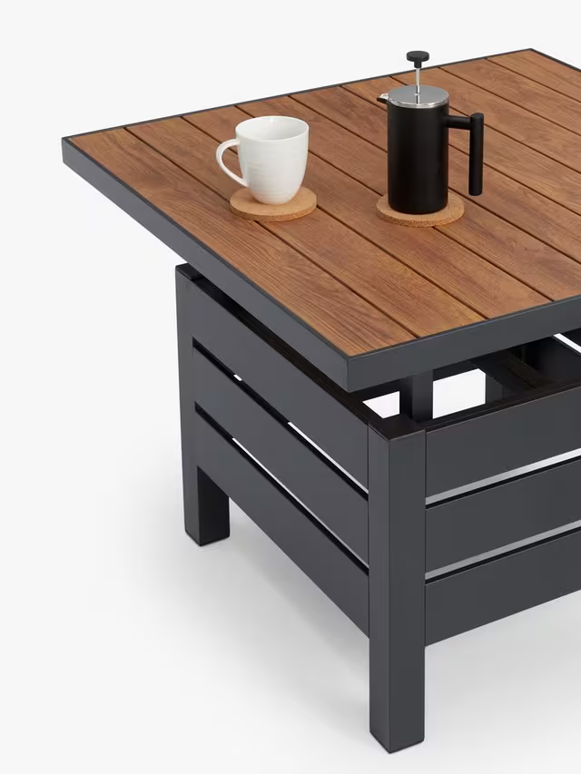 John Lewis Platform Height-Adjustable Square Garden Dining Table, 81cm, Grey