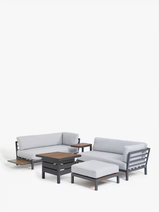 John Lewis Platform Height-Adjustable Square Garden Dining Table, 81cm, Grey