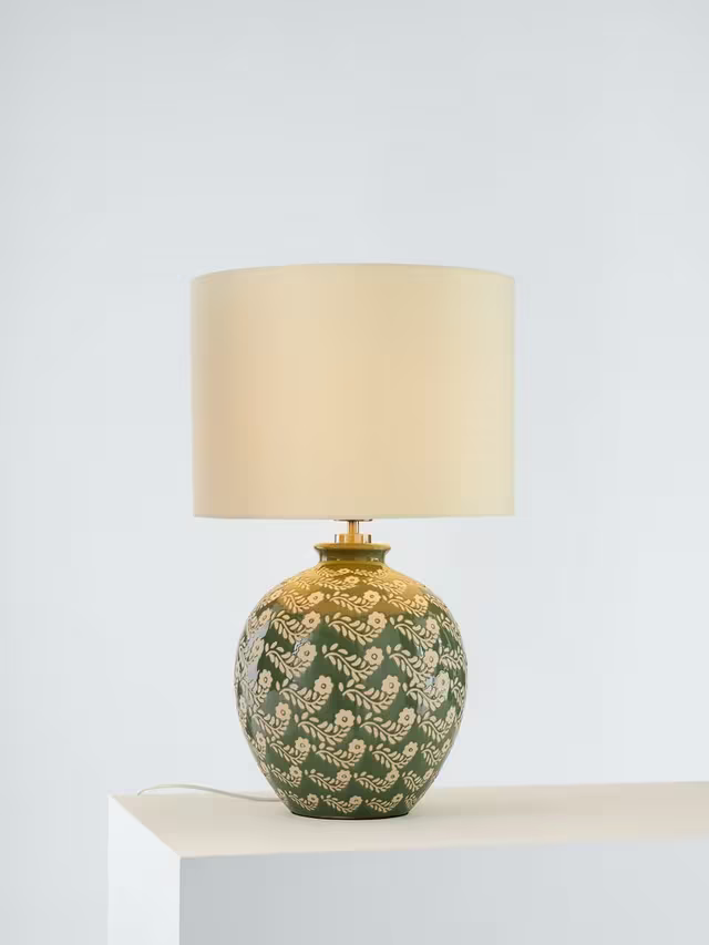 John Lewis Agnes Ceramic Floral Table Lamp, Green