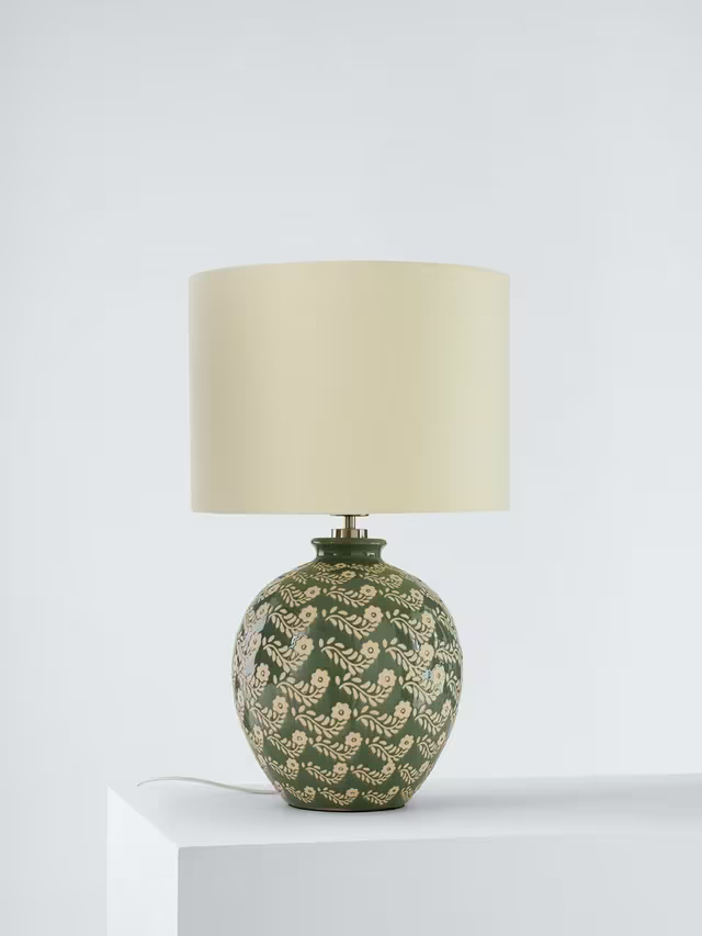 John Lewis Agnes Ceramic Floral Table Lamp, Green