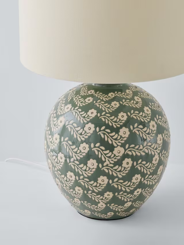 John Lewis Agnes Ceramic Floral Table Lamp, Green