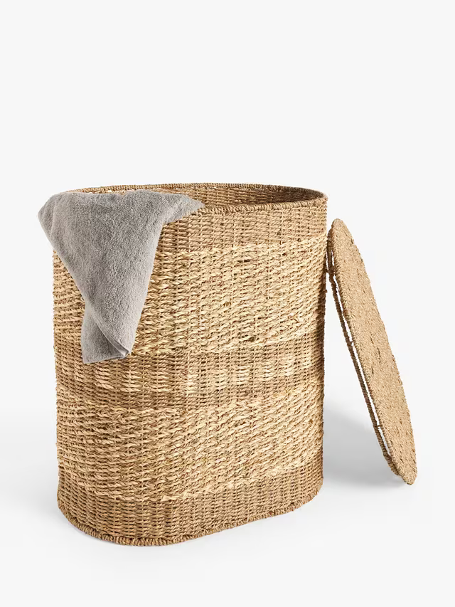 John Lewis Woven Seagrass Oval Laundry Basket, Natural