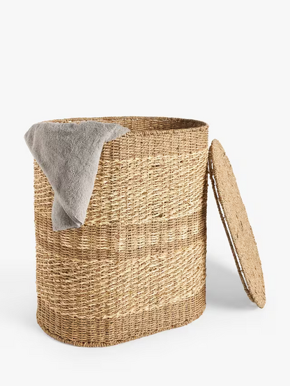 John Lewis Woven Seagrass Oval Laundry Basket, Natural