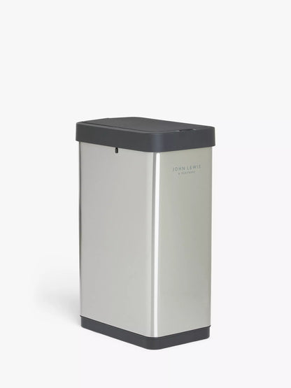 John Lewis 2 Section Sensor Recycling Bin, with Handles, Stainless Steel, 28+22L