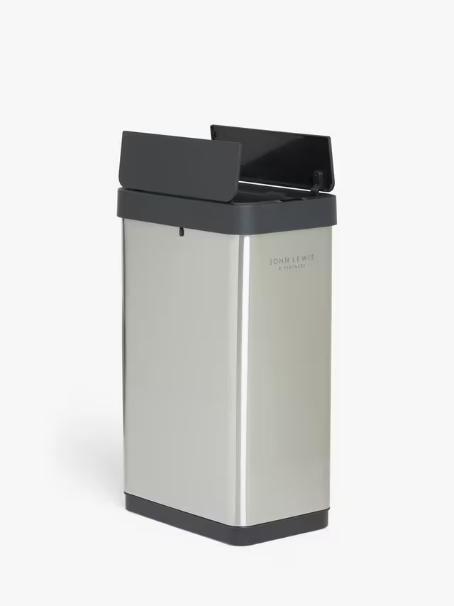 John Lewis 2 Section Sensor Recycling Bin, with Handles, Stainless Steel, 28+22L