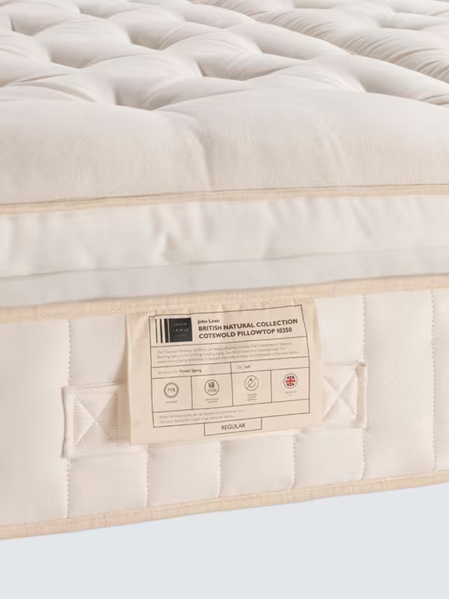 John Lewis British Natural Collection Cotswold Pillowtop 10250 Zip Link Mattress Regular Tension Super King Size