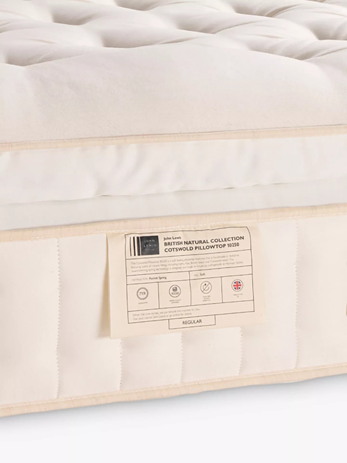 John Lewis British Natural Collection Cotswold Pillowtop 10250 Mattress, Regular Tension, Super King Size