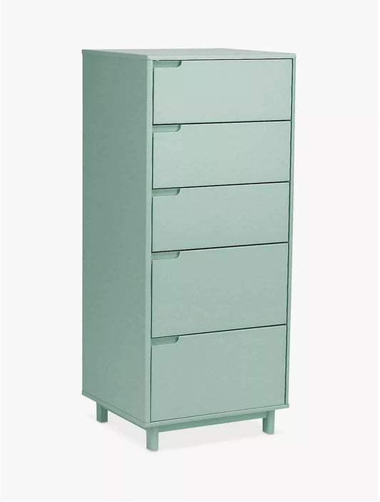 John Lewis Format 5 Drawer Tallboy Chest Light Green