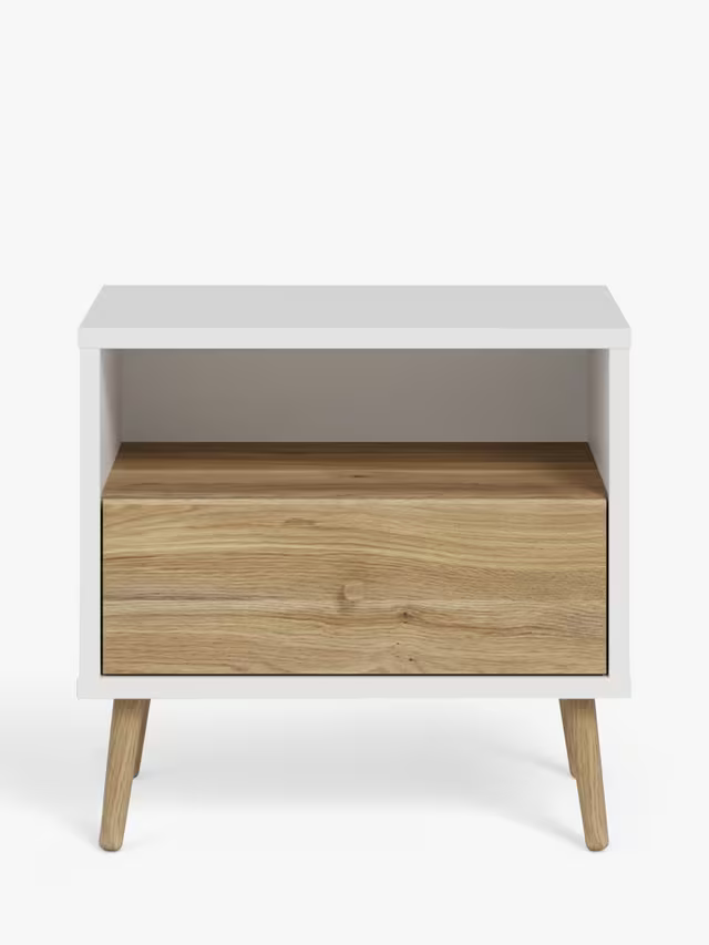 EasyKlix Harllson 1 Drawer Bedside Table, White/Oak