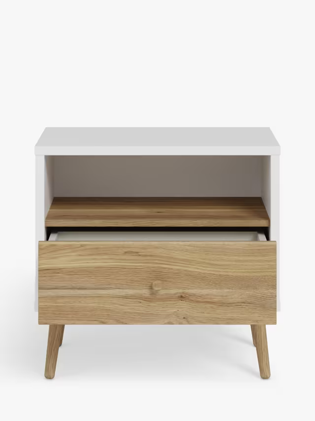 EasyKlix Harllson 1 Drawer Bedside Table, White/Oak