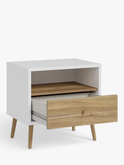 EasyKlix Harllson 1 Drawer Bedside Table, White/Oak