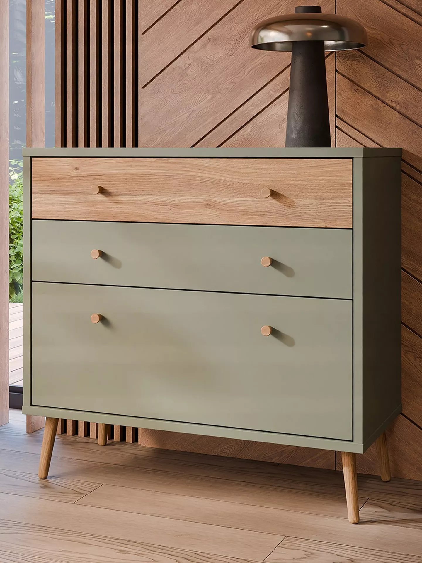 EasyKlix Harllson 3 Drawer Chest, Green/Oak