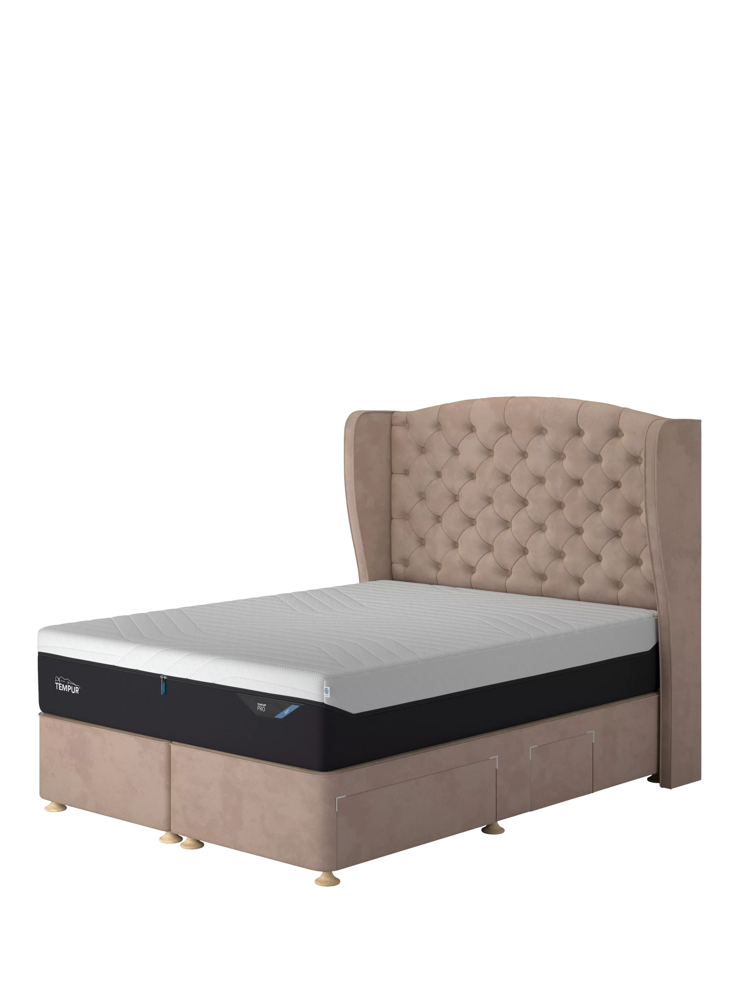 TEMPUR® Suffolk Continental 4 Drawer Divan Base, Double, Stone Velvet
