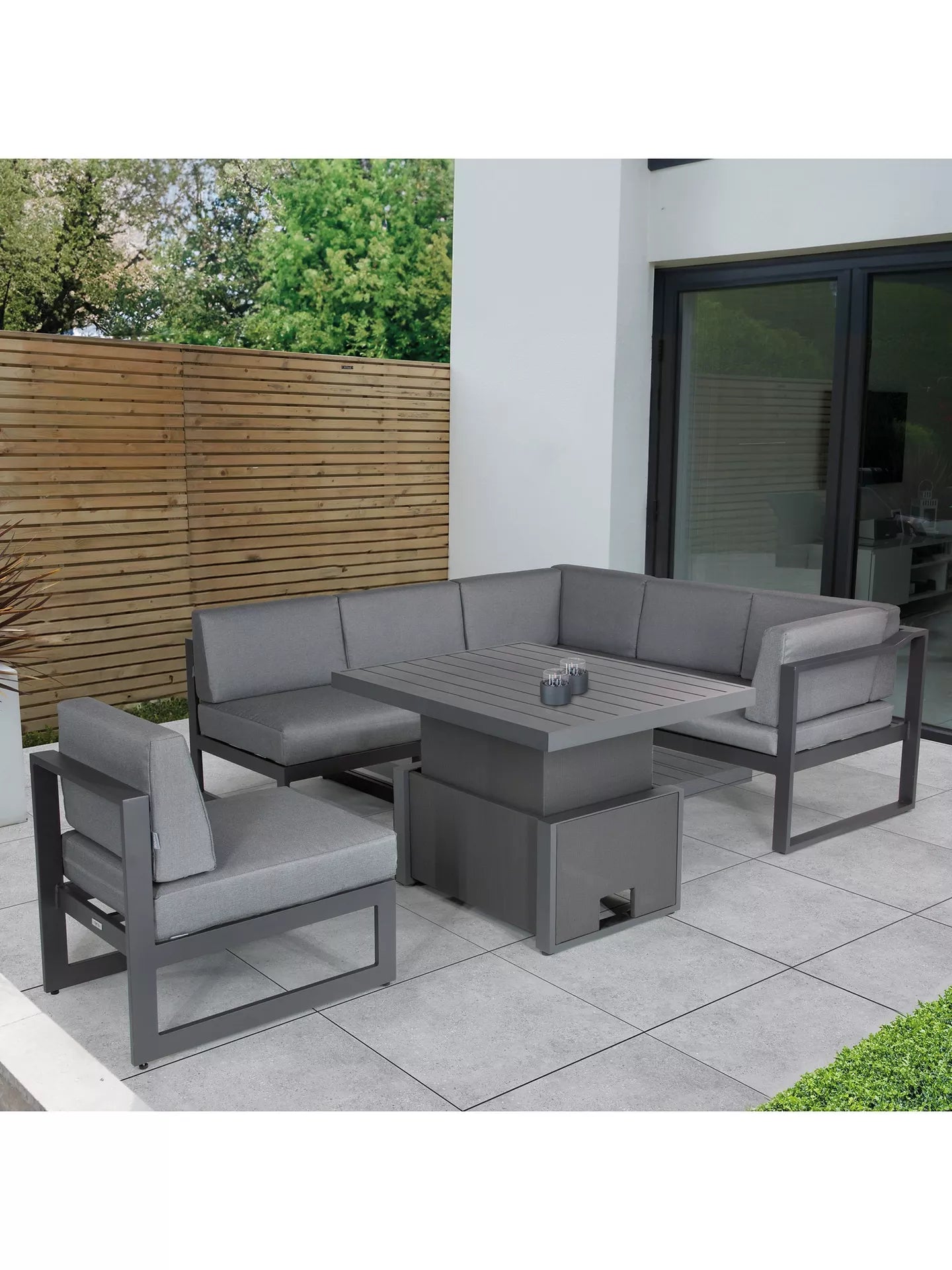 KETTLER Menos by KETTLER Versa 5-Seat Corner Garden High-Low Table & Chairs Set, Grey