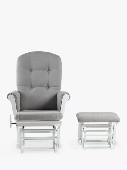 Kub Kielder Glider Nursing Chair and Footstool, Light Grey/White Frame
