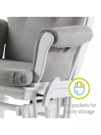 Kub Kielder Glider Nursing Chair and Footstool, Light Grey/White Frame