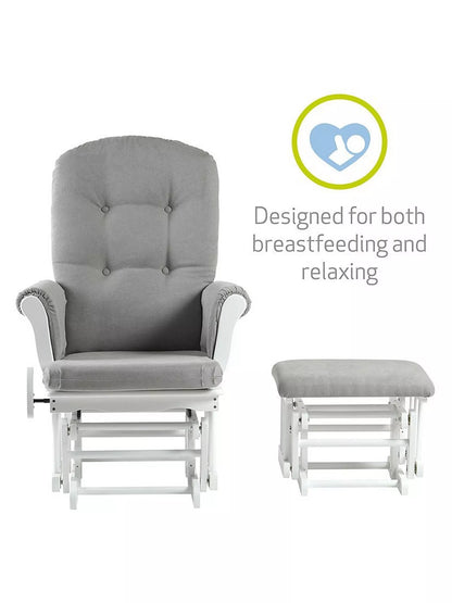 Kub Kielder Glider Nursing Chair and Footstool, Light Grey/White Frame
