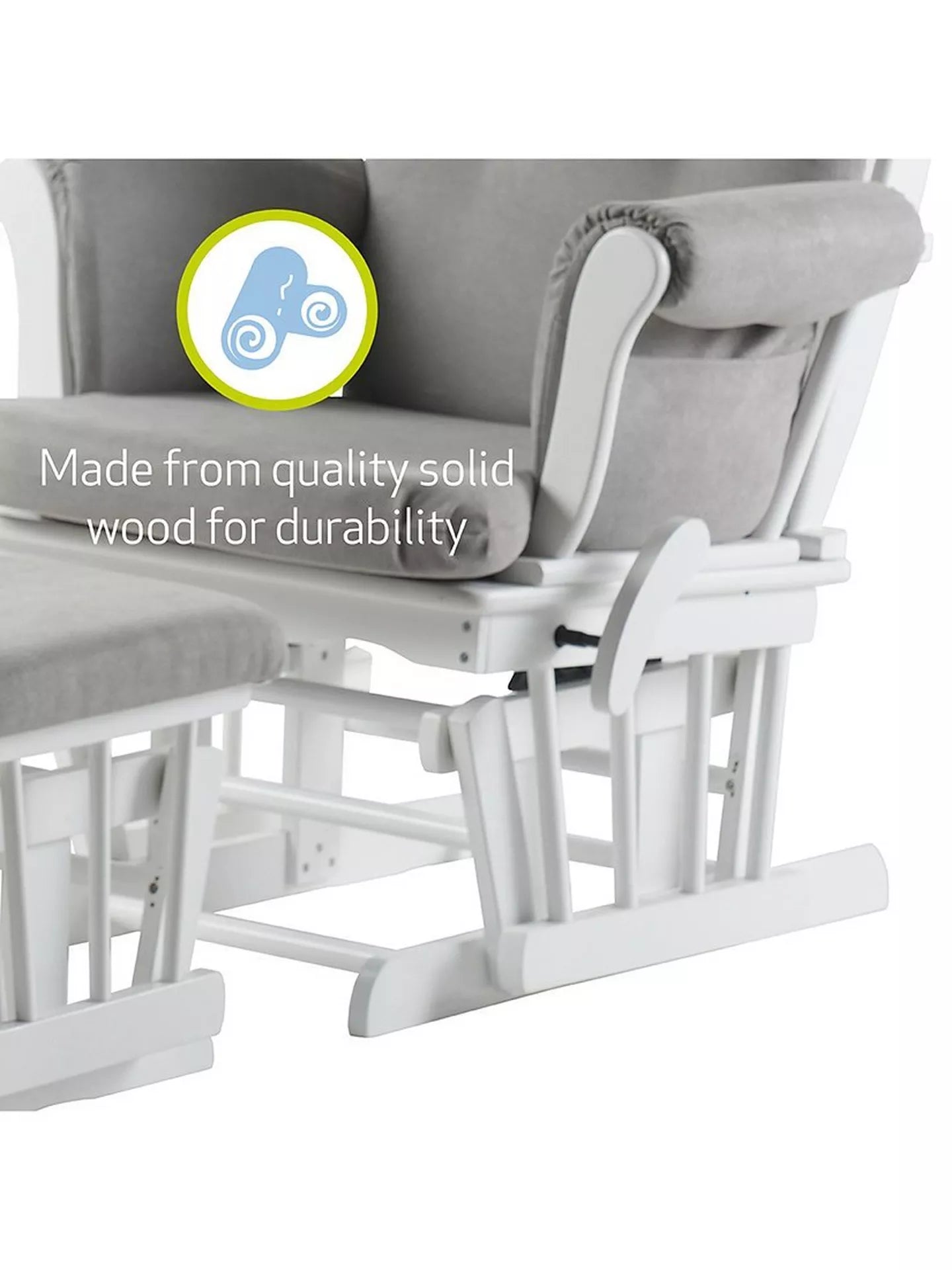 Kub Kielder Glider Nursing Chair and Footstool, Light Grey/White Frame