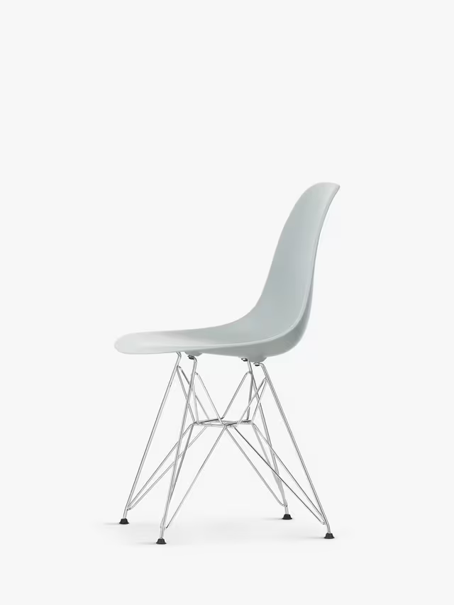 Vitra Eames RE DSR Recycled Plastic Chair, Chrome Legs, Light Grey