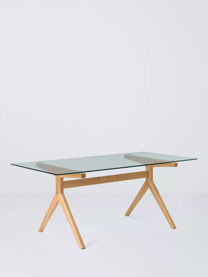 John Lewis & Partners Poise 6 Seater Glass Dining Table, Clear/Oak