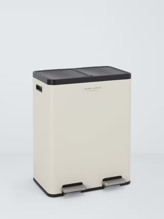 John Lewis 2 Section Recycling Bin, with Handles, 60L, Stone