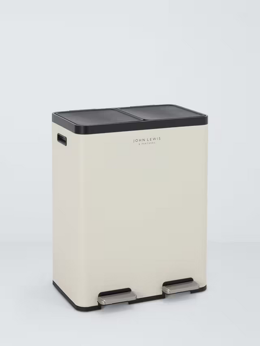 John Lewis 2 Section Recycling Bin, with Handles, 60L, Stone