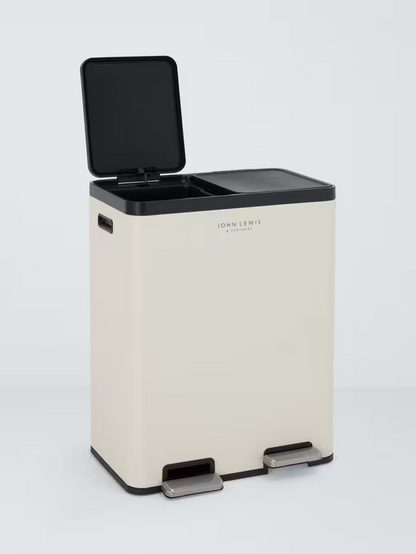 John Lewis 2 Section Recycling Bin, with Handles, 60L, Stone