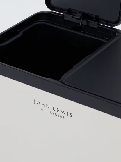 John Lewis 2 Section Recycling Bin, with Handles, 60L, Stone