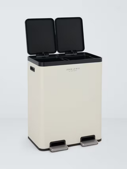 John Lewis 2 Section Recycling Bin, with Handles, 60L, Stone