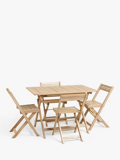 John Lewis Garden Table Acacia Wood Foldable 4-Seater Dining Table & Chairs Set, Natural