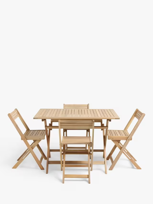 John Lewis Garden Table Acacia Wood Foldable 4-Seater Dining Table & Chairs Set, Natural