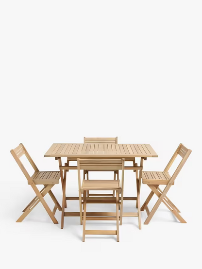 John Lewis Garden Table Acacia Wood Foldable 4-Seater Dining Table & Chairs Set, Natural