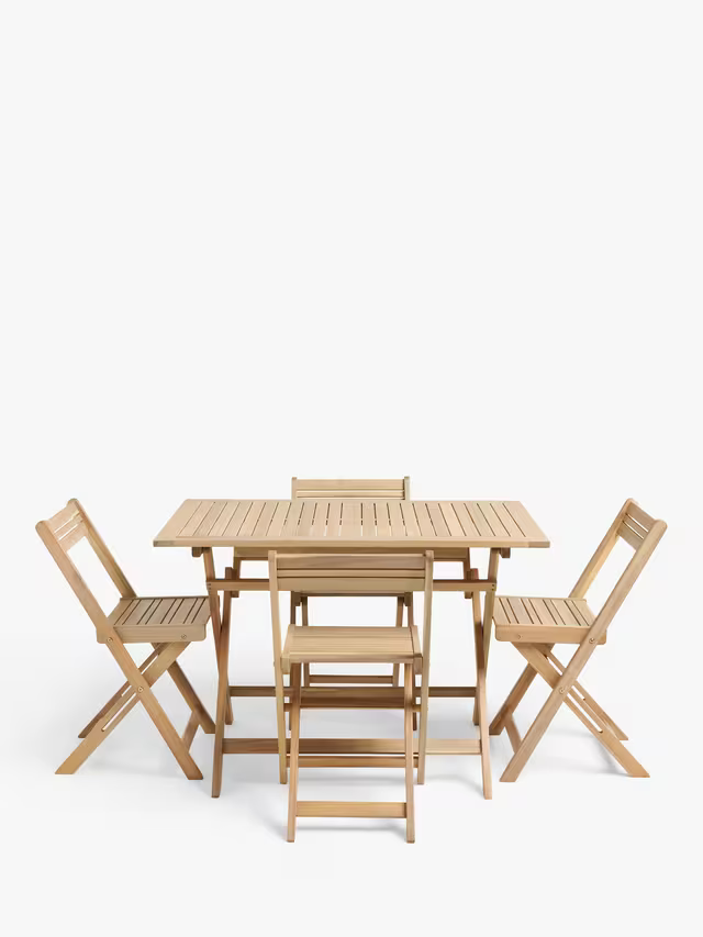 John Lewis Acacia Wood Foldable 4-Seater Garden Dining Table & Chairs Set, Natural