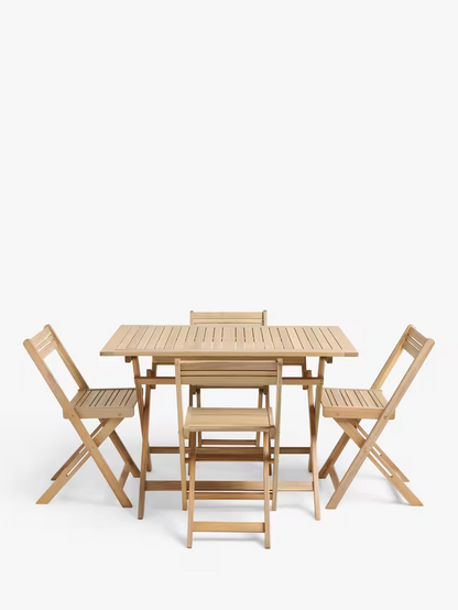 John Lewis Acacia Wood Foldable 4-Seater Garden Dining Table & Chairs Set, Natural