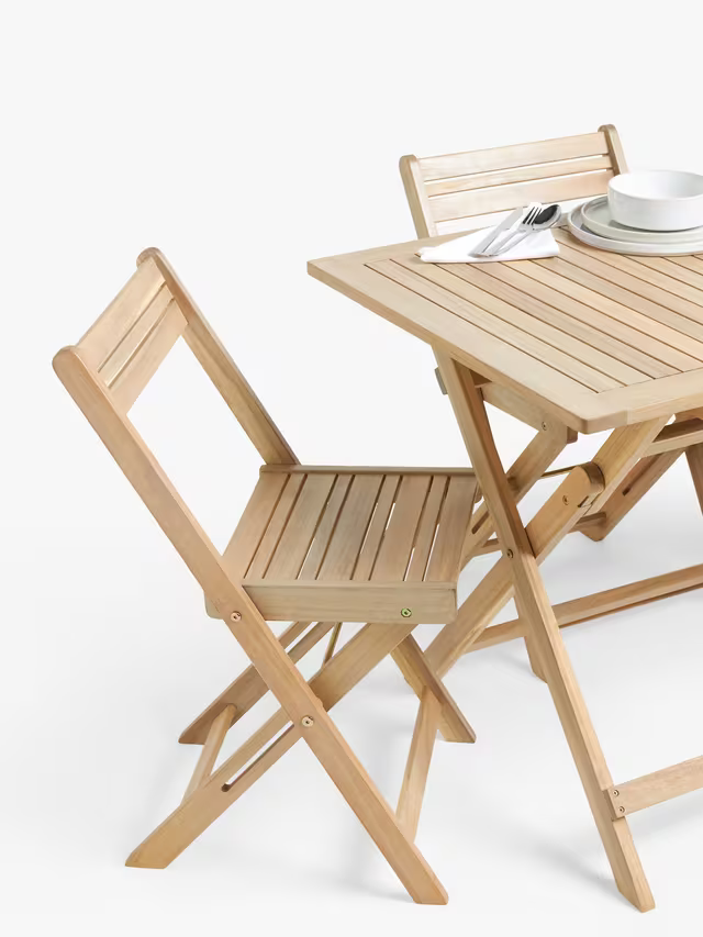 John Lewis Acacia Wood Foldable 4-Seater Garden Dining Table & Chairs Set, Natural