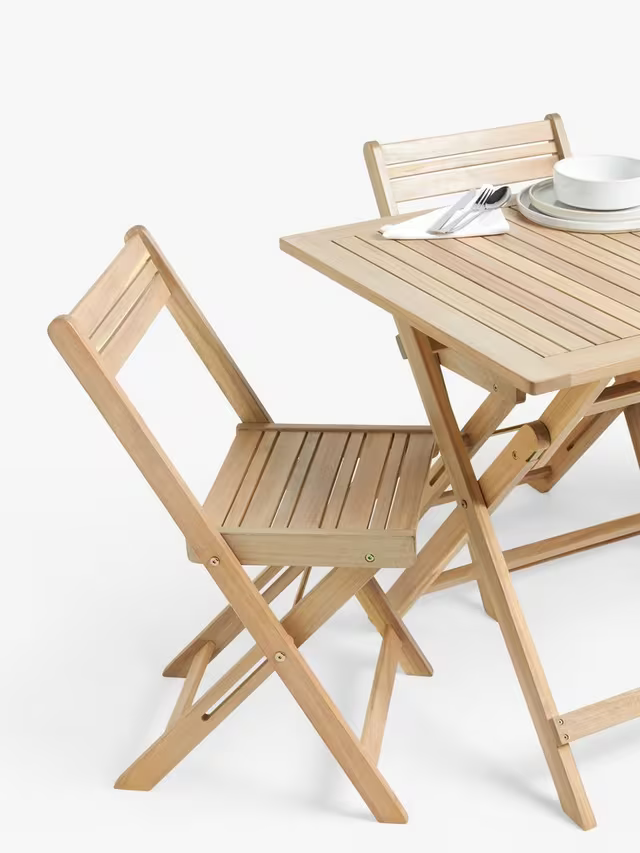 John Lewis ANYDAY Acacia Wood Foldable 3-Seater Garden Dining Table & Chairs Set, Natural