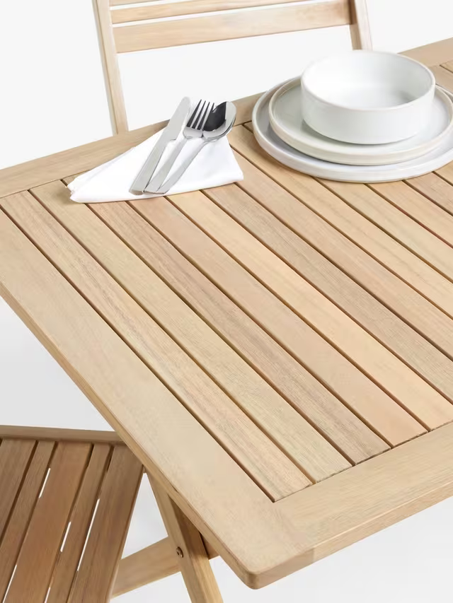 John Lewis ANYDAY Acacia Wood Foldable 3-Seater Garden Dining Table & Chairs Set, Natural