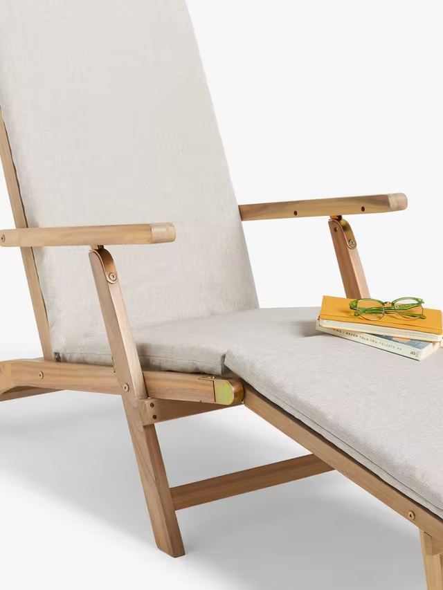 John Lewis ANYDAY Acacia Wood Foldable Garden Steamer Chair, Natural