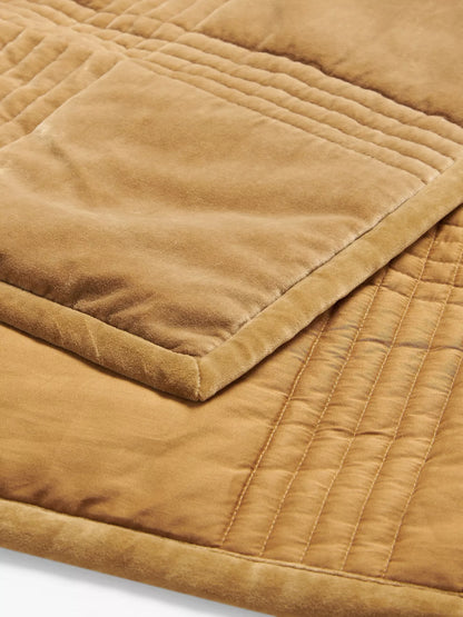 John Lewis Cotton Velvet Check Quilted Bedspread, Caramel