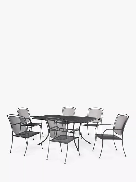 John Lewis Henley by KETTLER 6-Seater Rectangular Garden Dining Table & Curved Armchairs Set