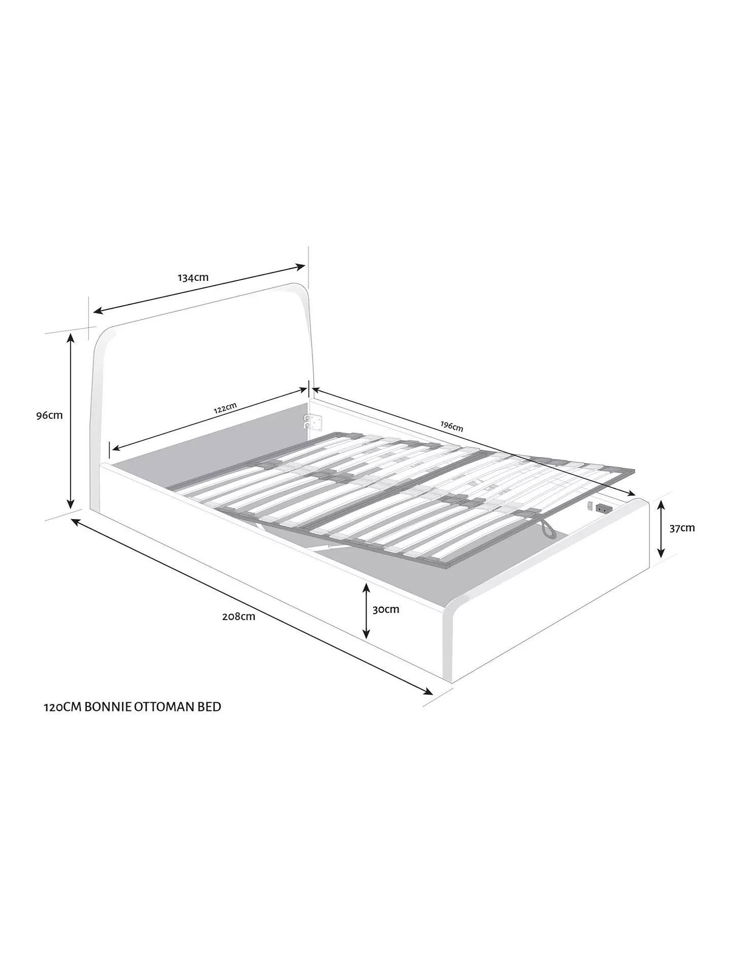 John Lewis Bonnie Ottoman Storage Upholstered Bed Frame, Small Double, Brushed Tweed Charcoal