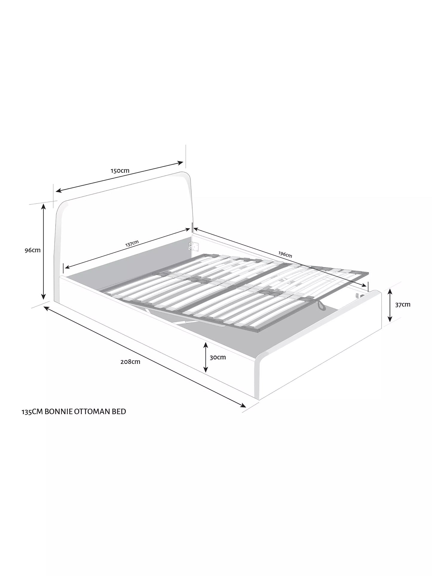 John Lewis Bonnie Ottoman Storage Upholstered Bed Frame, Double, Brushed Tweed Charcoal