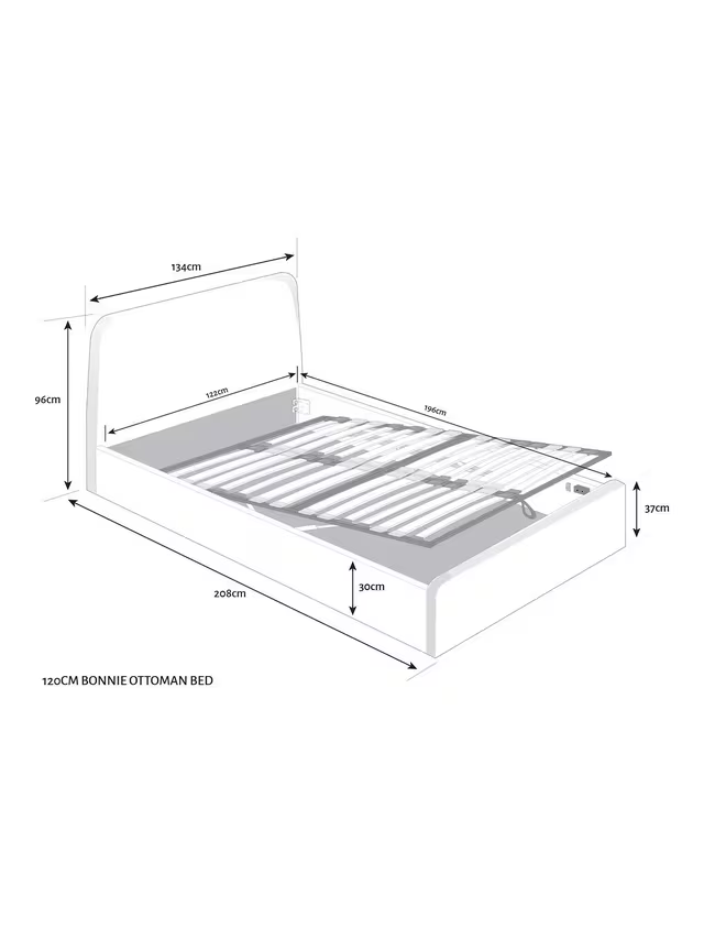 John Lewis Bonnie Ottoman Storage Upholstered Bed Frame, Small Double, Textured Weave Blue