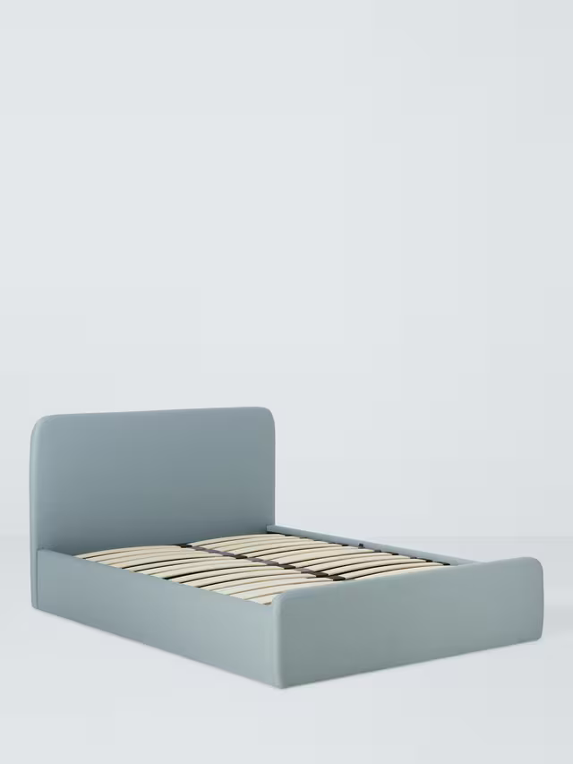 John Lewis Bonnie Ottoman Storage Upholstered Bed Frame, Small Double, Textured Weave Blue