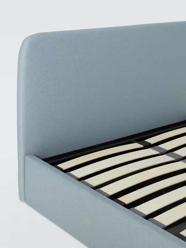 John Lewis Bonnie Ottoman Storage Upholstered Bed Frame, Small Double, Textured Weave Blue