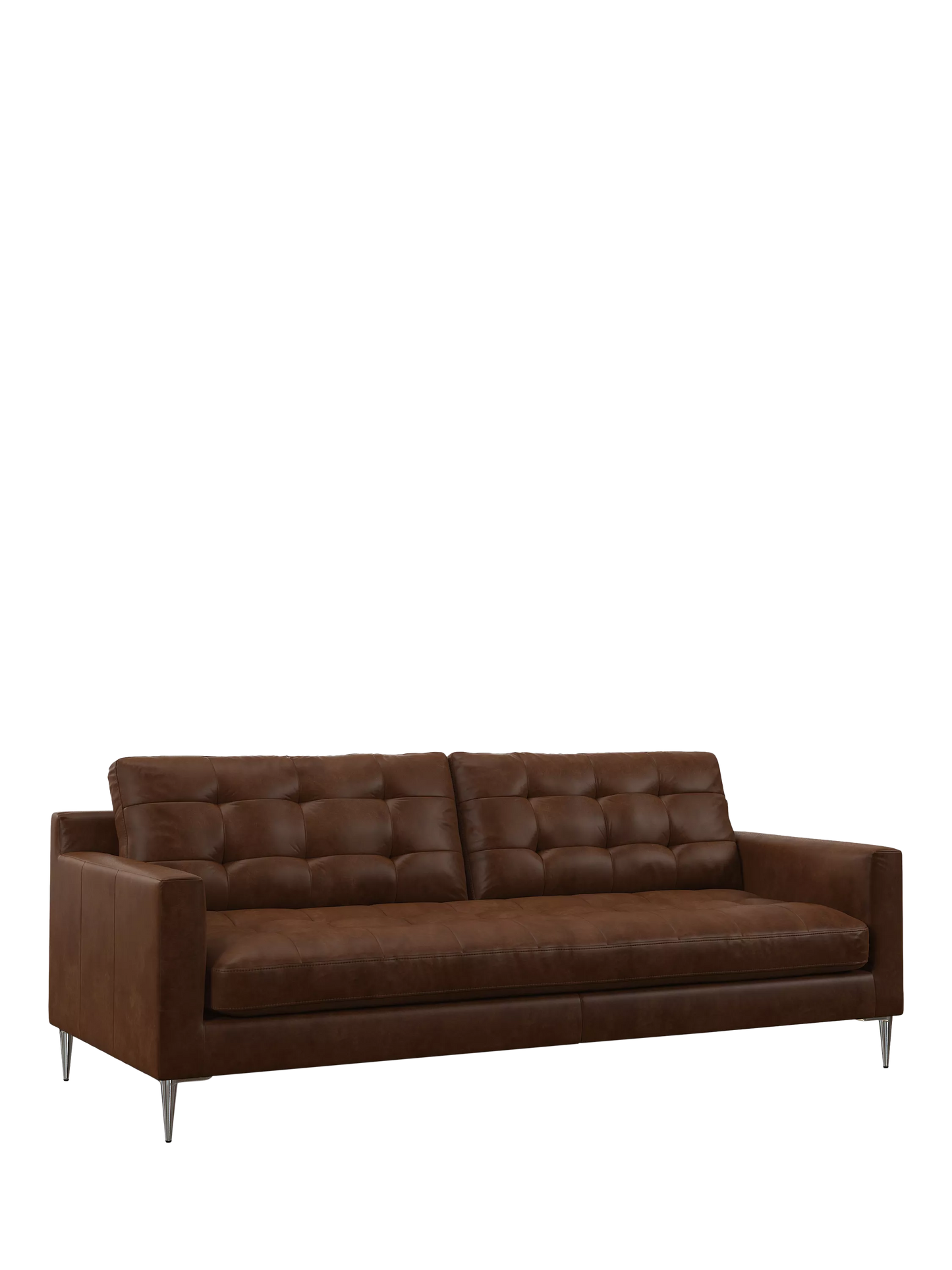 John Lewis Draper II Grand 3 Seater Leather Sofa, Metal Leg, Dark Brown