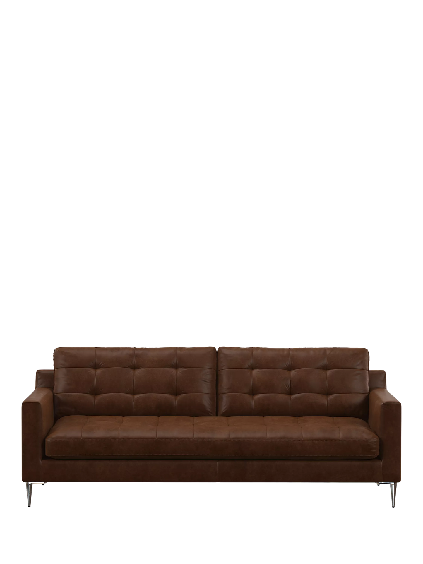 John Lewis Draper II Grand 3 Seater Leather Sofa, Metal Leg, Dark Brown