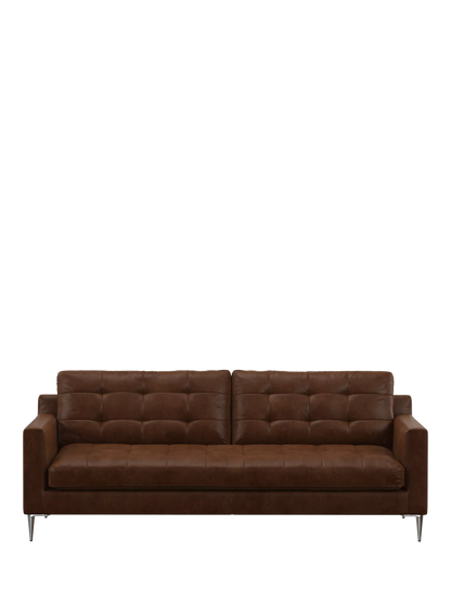 John Lewis Draper II Grand 3 Seater Leather Sofa, Metal Leg, Dark Brown