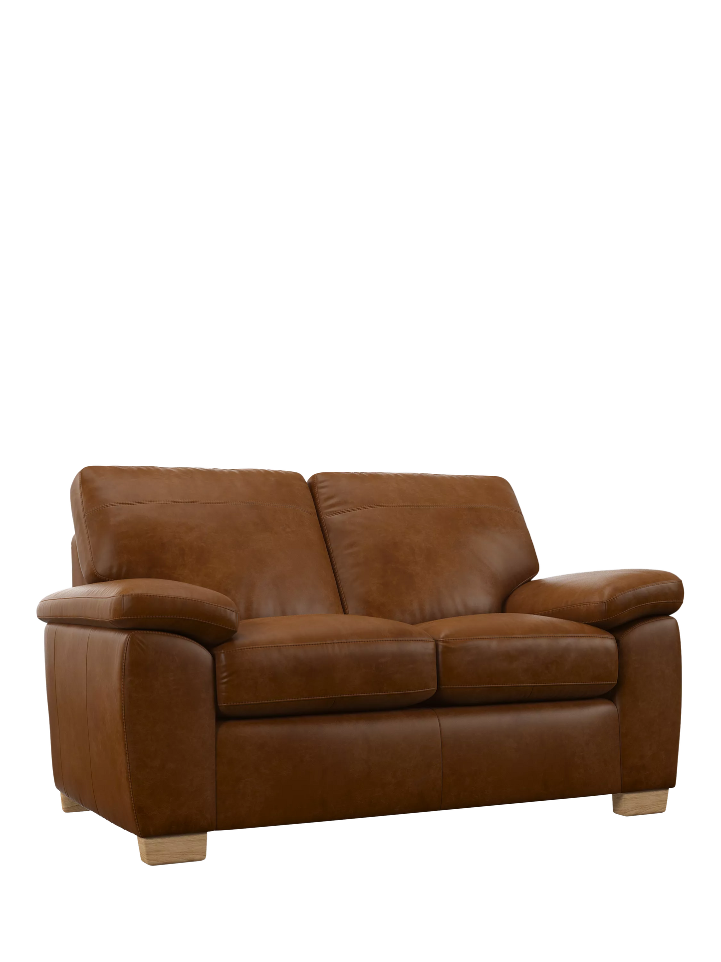John Lewis Camden Small 2 Seater Leather Sofa, Light Leg, Premium Caramel
