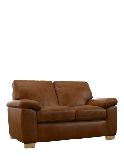 John Lewis Camden Small 2 Seater Leather Sofa, Light Leg, Premium Caramel